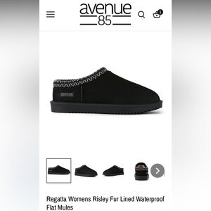 avenue 85 waterproof black regatta women’s risley fur lined flat mules (slipper)